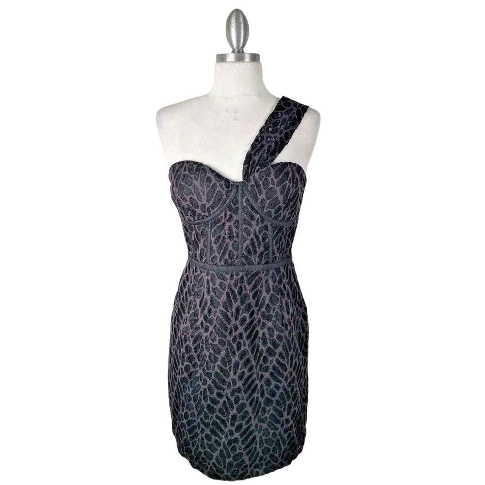 Minuet Dress Womens Large Animal Print Sweetheart Neckline One Shoulder Strap